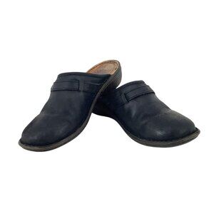 UGG Slip on Mules Clogs Black Leather Women’s Size 8 Wool Lines Shoes